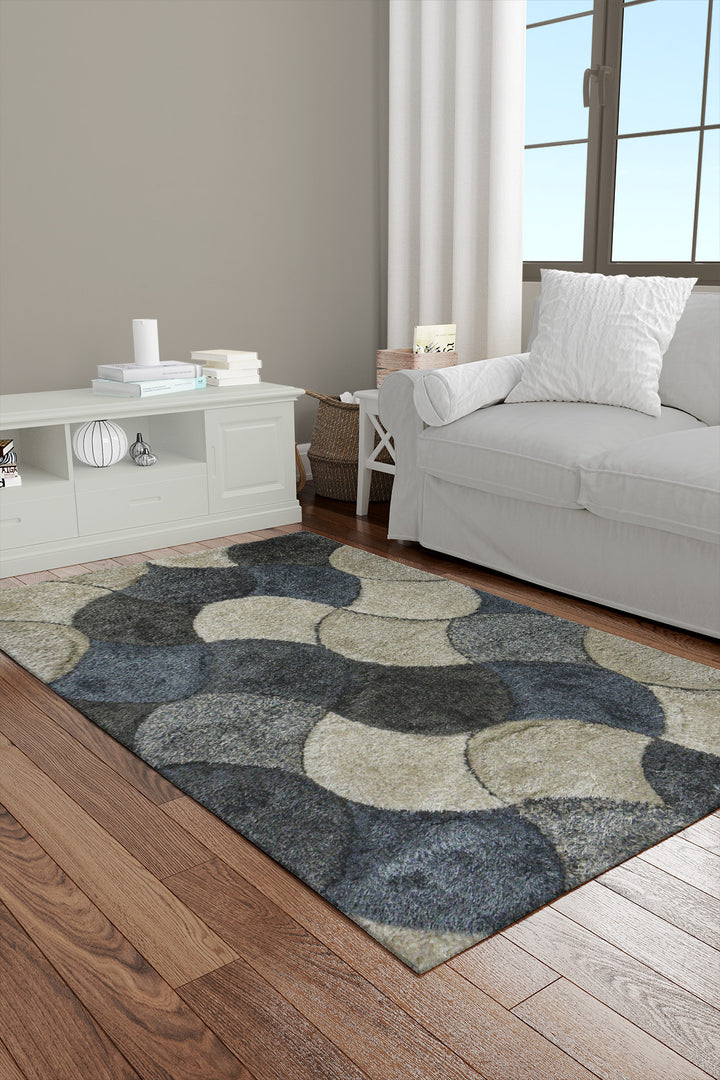 Turkish Shaggy Carlifornia Rug - 3.9 x 5.5 FT - Beige and Blue -Fluffy and Durable Floor Rug