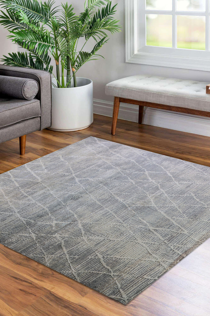 Turkish Modern  Festival Wd Rug  - 6.5 x 6.5 FT - Gray -  Luxurious Woven Masterpiece 50% Off!