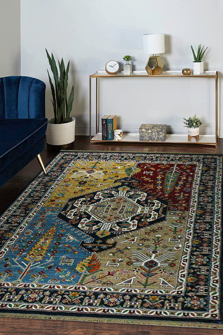 Iranian Rhyton Rugs-Wd Rug - 6.5 x 9.8 FT - Blue - Resilient Construction for Long-Lasting Use