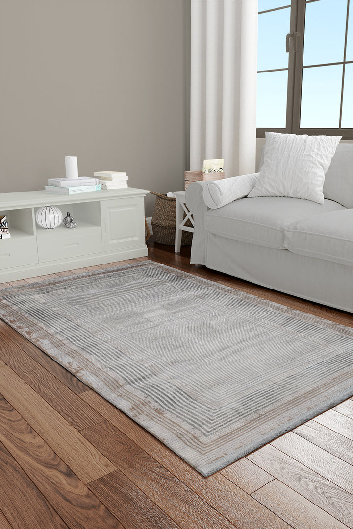 Irani Farsh E Firozeh-P Rug - 2.6 x 4.9  FT - Gray and Beige  Superior Comfort, Modern Style Accent Rugs