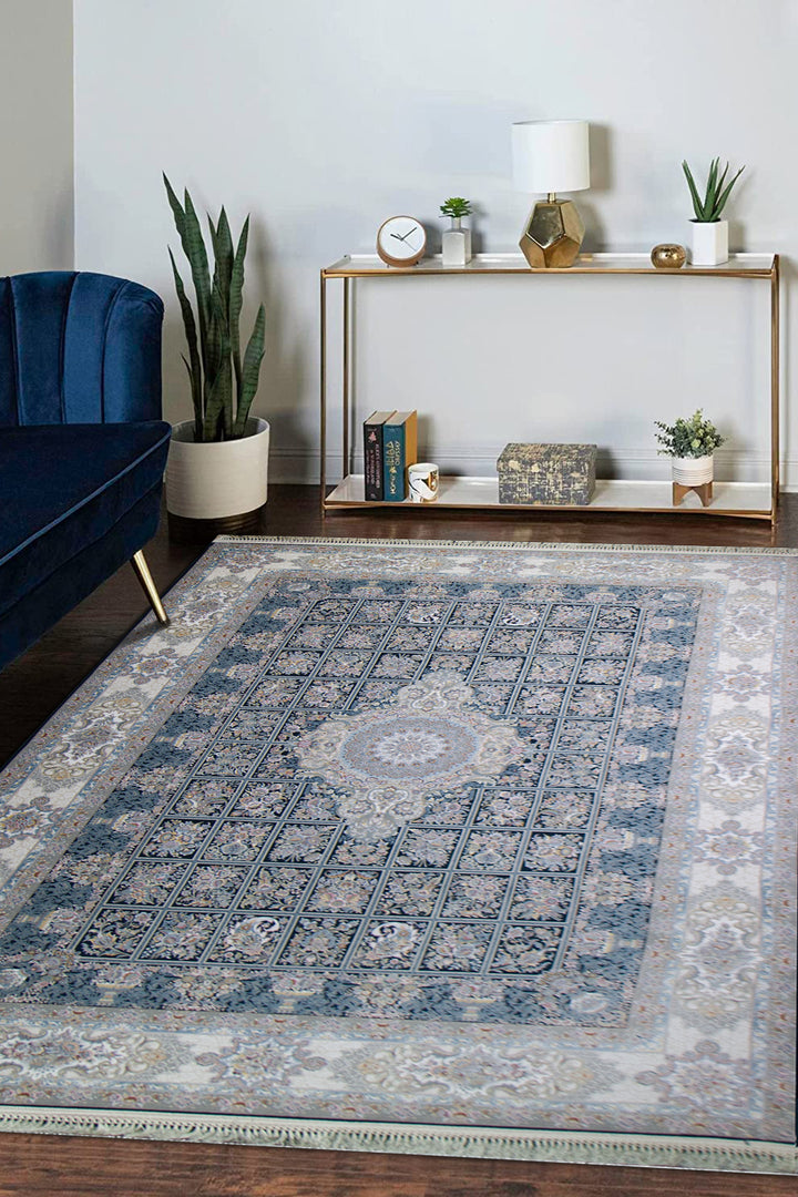 Iranian Premium Quality Authentic 1500 Rug - 6.5 x 9.8 FT -  Blue - Resilient Construction for Long-Lasting Use