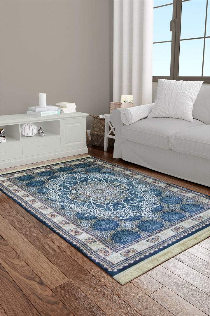 Classical Turkish Topaz Rug - 3.2 x 4.9 FT - Navy - Resilient Construction for Long-Lasting Use