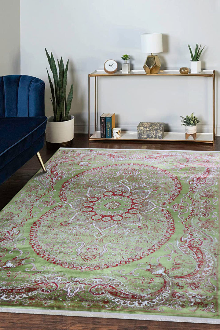 Turkish Modern  Festival Wd Rug  - 6.5 x 9.8 FT - Green -  Luxurious Woven Masterpiece 50% Off!