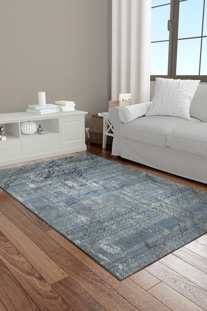 Turkish Matrix Rug - 3.9 x 5.5 FT - Navy - Contemporary Abstract Elegance with Premium Quality