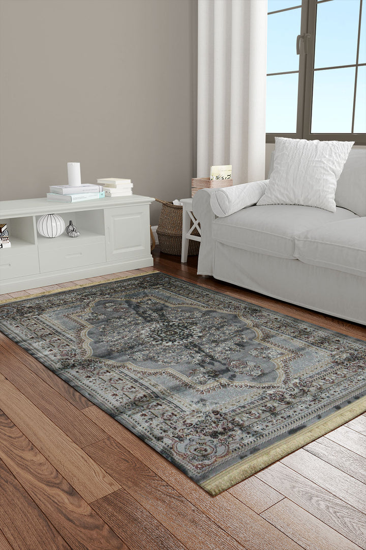 Classical Turkish Topaz Rug - 3.9 x 5.5 FT - Gray - Resilient Construction for Long-Lasting Use