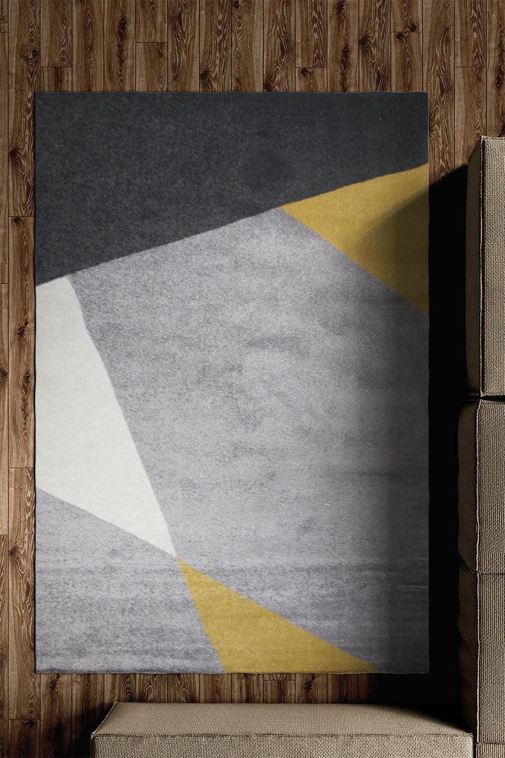 Turkish Modern Festival WD Rug - 4.9 x 6.5 FT - Gray and Yellow - Sleek and Minimalist for Chic Interiors