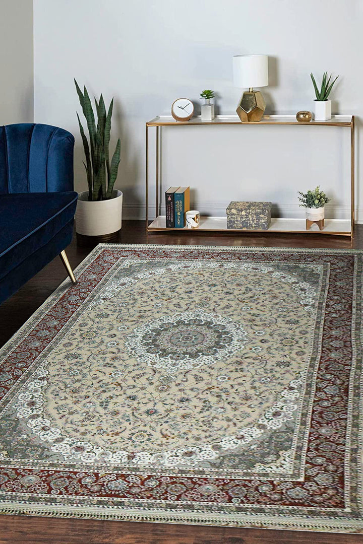 Iranian Premium Quality Authentic 1500 Rug - 6.5 x 9.8 FT - Beige - Resilient Construction for Long-Lasting Use