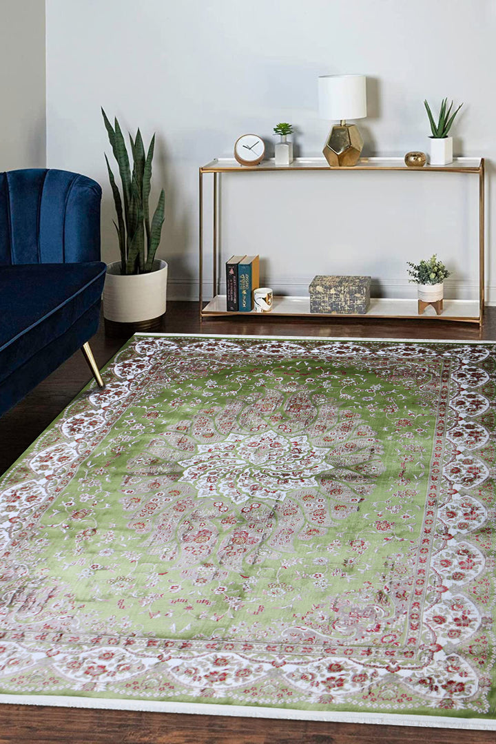 Turkish Modern  Festival Wd Rug  - 6.5 x 9.8 FT - Green -  Luxurious Woven Masterpiece 50% Off!