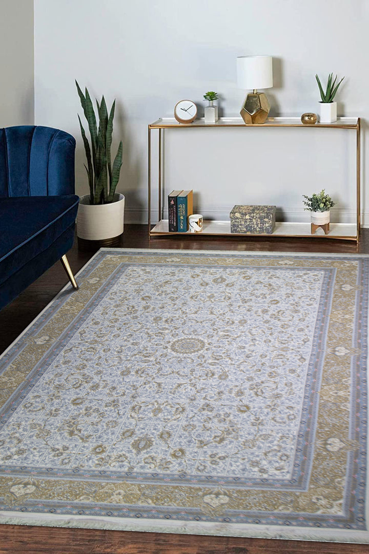 Iranian Hedyeh Collection 1000 Rug - 6.5 x 9.8 FT -  Beige - Resilient Construction for Long-Lasting Use