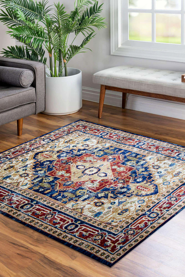 Turkish Modern  Festival WD Rug - Blue - 5.3 x 5.3 FT - Superior Comfort, Modern Style Accent Rug