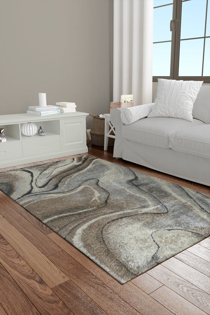 Turkish Shaggy Carlifornia Rug - 3.9 x 5.5 FT - Beige -Fluffy and Durable Floor Rug