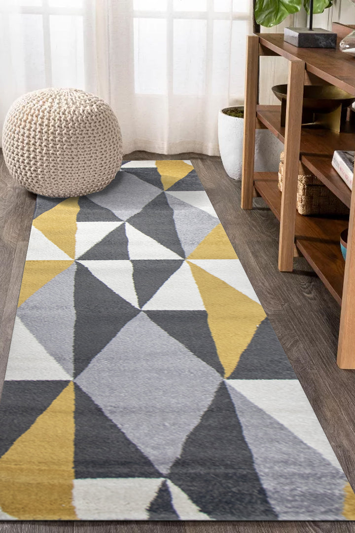 Turkish Modern  Festival WD Rug - Yellow and Gray - 2.6 x 9.1 FT - Superior Comfort, Modern Style Accent Rug