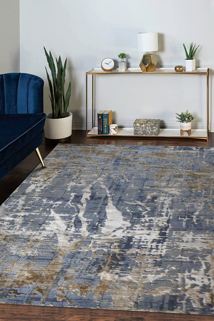 Turkish Modern Festival-1 Rug - 6.5 x 9.5 FT - Blue - Sleek and Minimalist for Chic Interiors