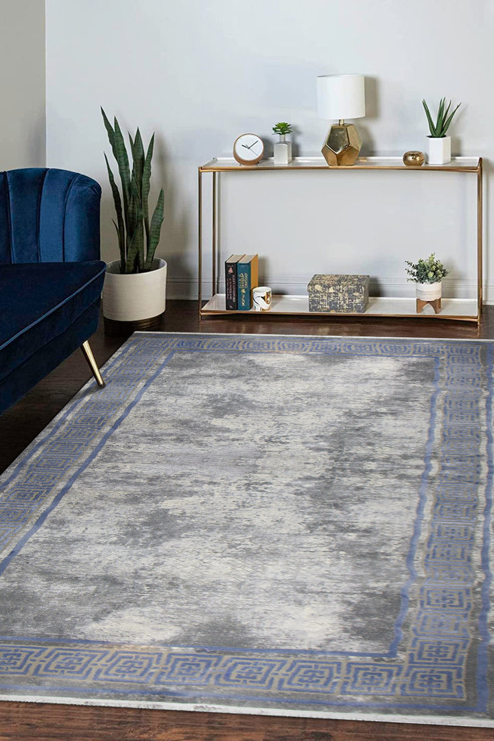 Turkish Modern  Festival WD Rug - Blue and Gray - 6.6 x 13.2 FT - Superior Comfort, Modern Style Accent Rug