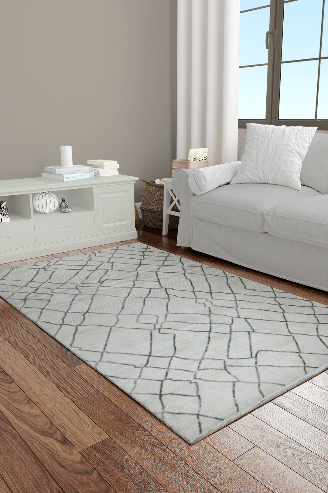 Turkish Modern Festival-1 Rug - 4.5 x 6.5 FT - White - Sleek and Minimalist for Chic Interiors