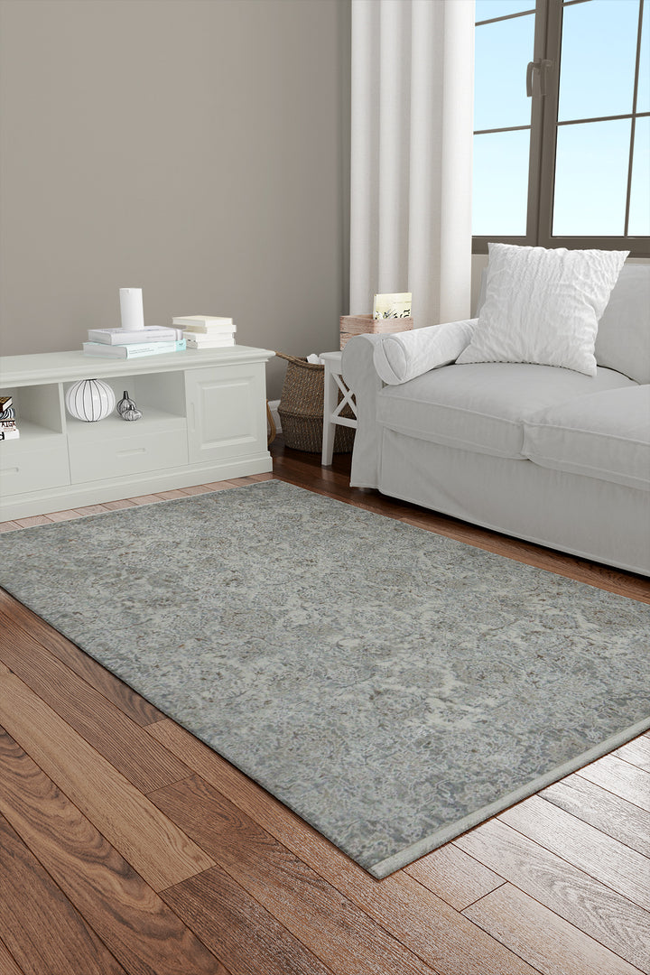 Turkish Modern Festival Viscose Rug - 3.9 x 5.9 FT - Cream - Sleek and Minimalist for Chic Interiors