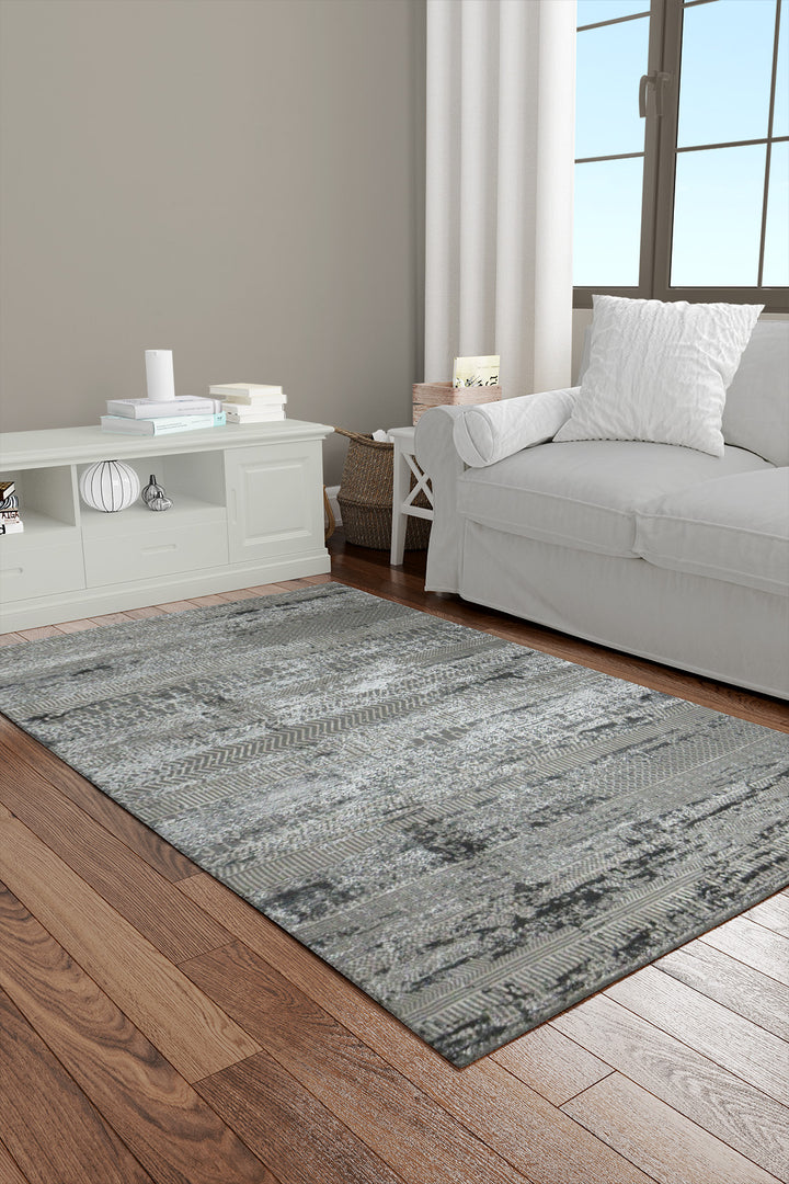 Turkish Matrix Rug - 3.9 x 5.5 FT - Gray - Contemporary Abstract Elegance with Premium Quality