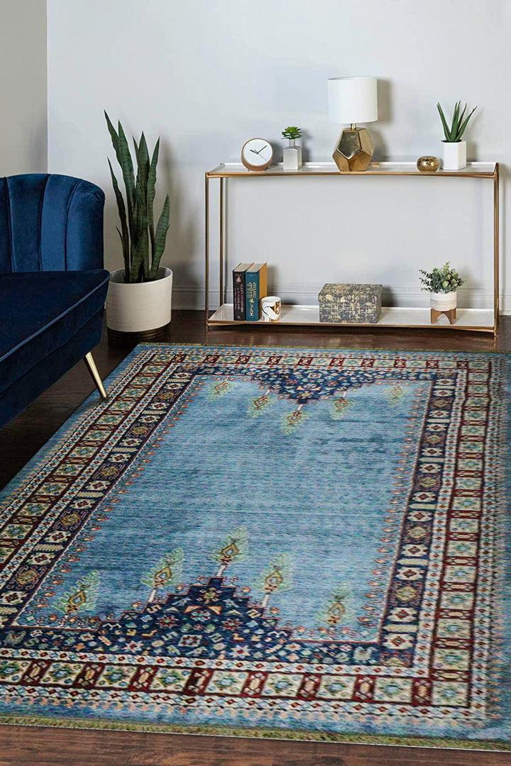 Iranian Rhyton Rugs-Wd Rug - 6.5 x 9.8 FT - Blue - Resilient Construction for Long-Lasting Use