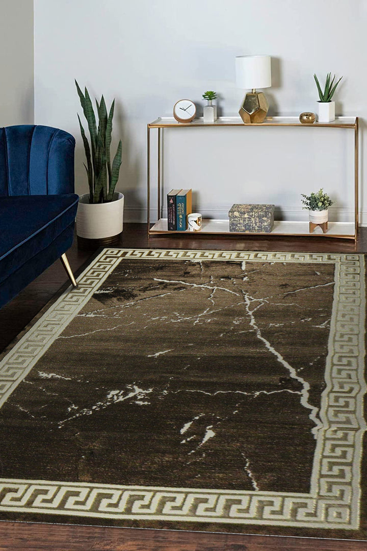 Turkish Modern Treasure Rug - 6.5 x 9.5 FT - Brown - Sleek and Minimalist for Chic Interiors