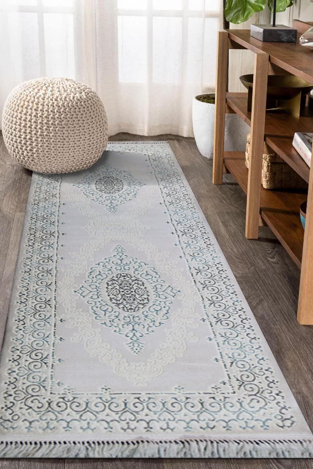 Turkish Modern  Festival Wd Rug  - 3.2 x 9 FT - Gray -  Luxurious Woven Masterpiece 50% Off!