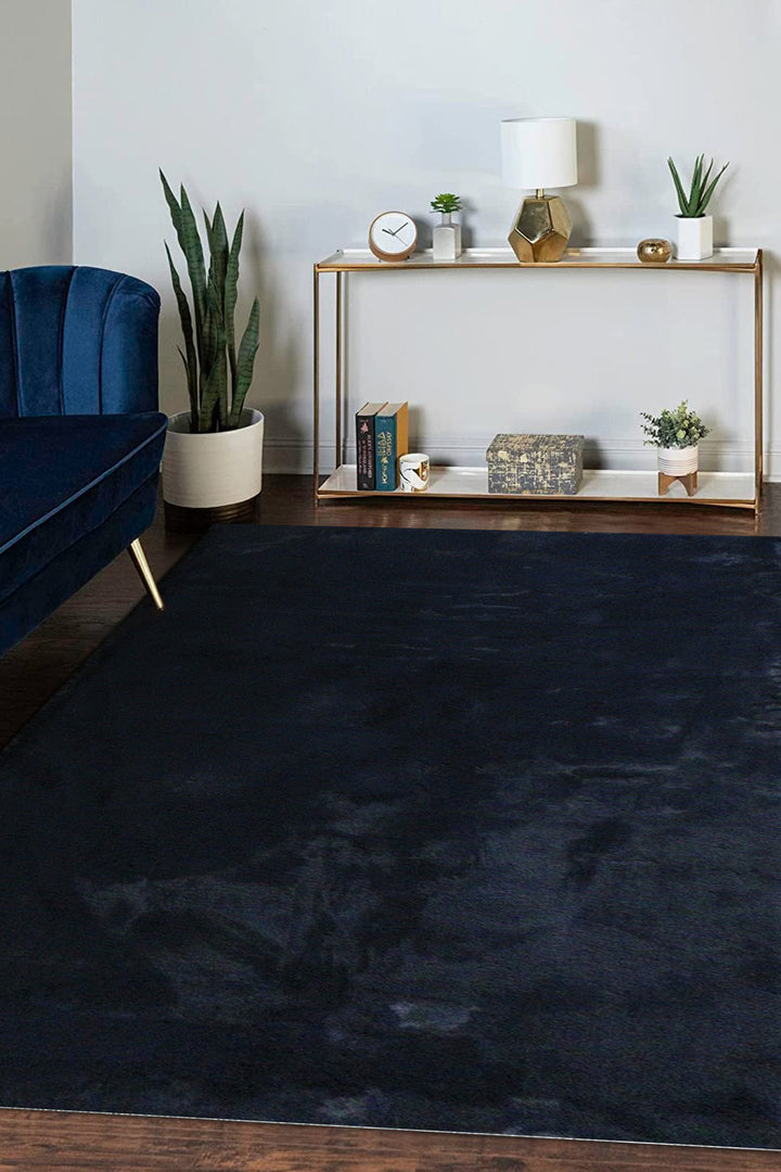 Super Soft Fantasy Shaggy Rug -5.9 x 9.5 - Navy - Resilient Construction for Long-Lasting Use