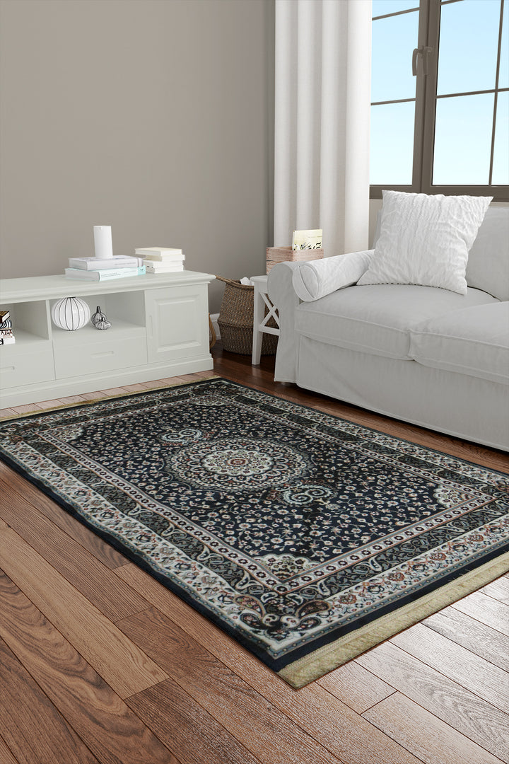 Classical Turkish Topaz Rug - 3.9 x 5.5 FT - Navy - Resilient Construction for Long-Lasting Use