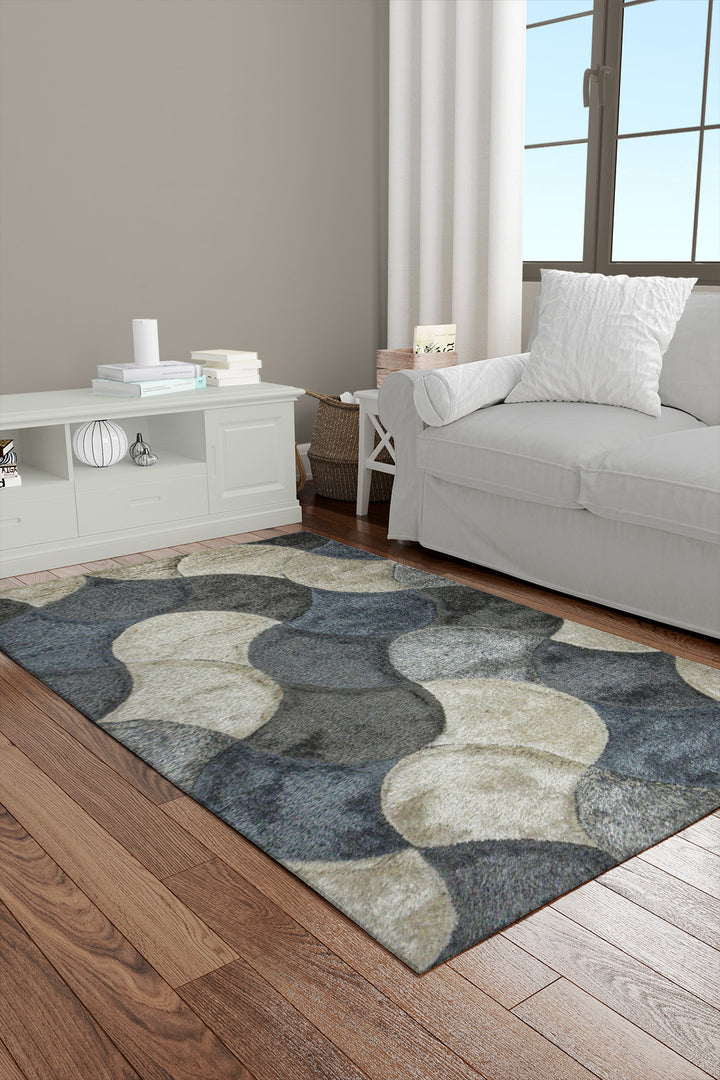 Turkish Shaggy Carlifornia Rug - 4.9 x 7.3 FT - Beige and Blue -Fluffy and Durable Floor Rug