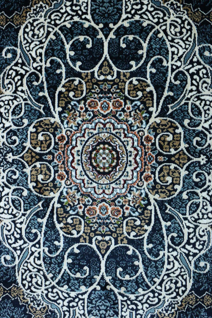 Classical Turkish Topaz Rug - 3.2 x 4.9 FT - Navy - Resilient Construction for Long-Lasting Use