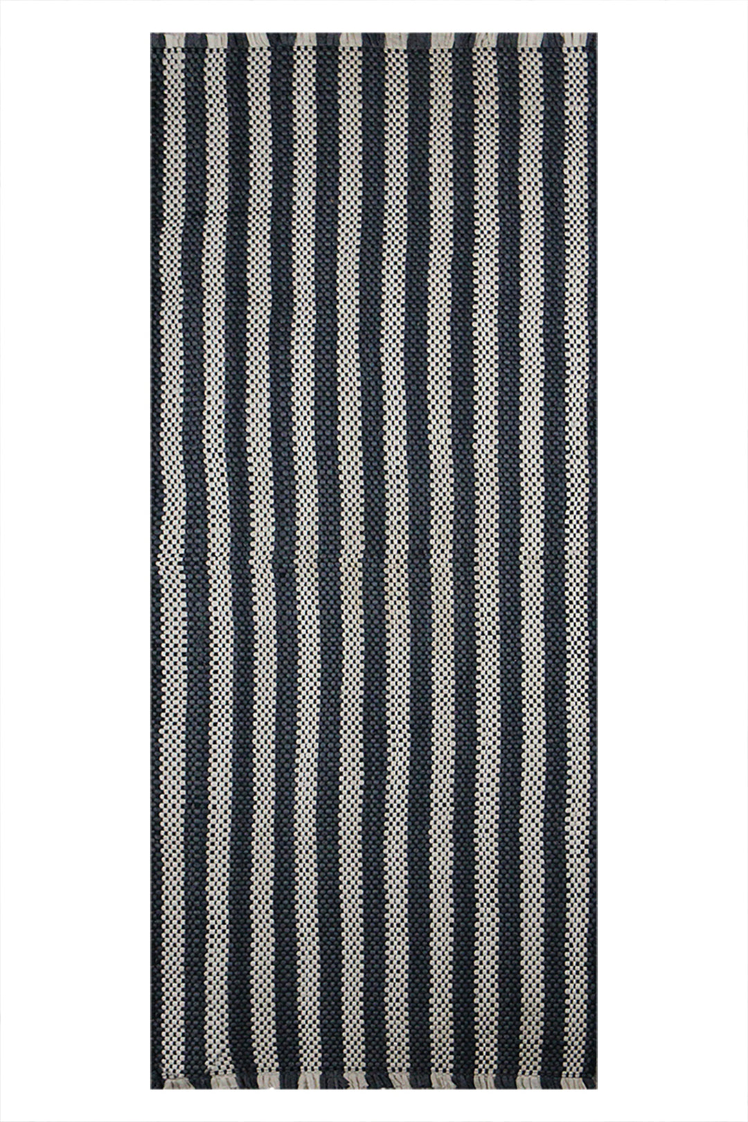 Hand Woven Modern Khaddi Rug - 1.9 x 5.9 FT - Gray and White