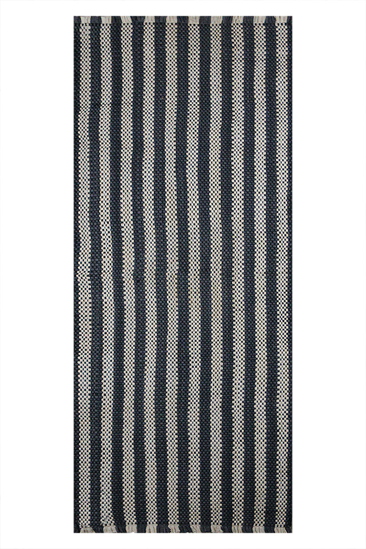 Hand Woven Modern Khaddi Rug - 1.9 x 5.9 FT - Gray and White