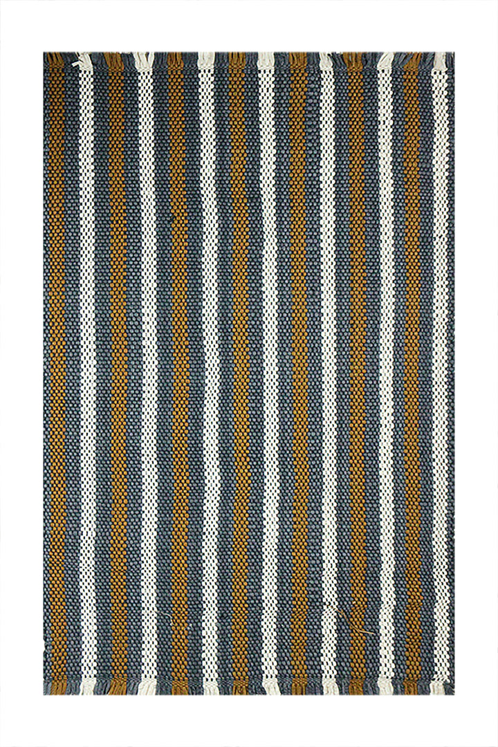 Hand Woven Modern Khaddi Rug - 2.9 x 5.0 FT - White and Yellow