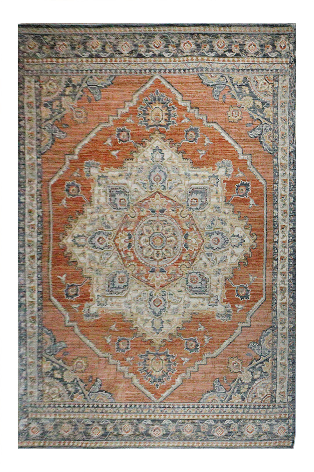 Turkish Modern Festival 1 Rug - 7.5 x 9.5 FT - Off white and Orange - Sleek and Minimalist for Chic Interiors