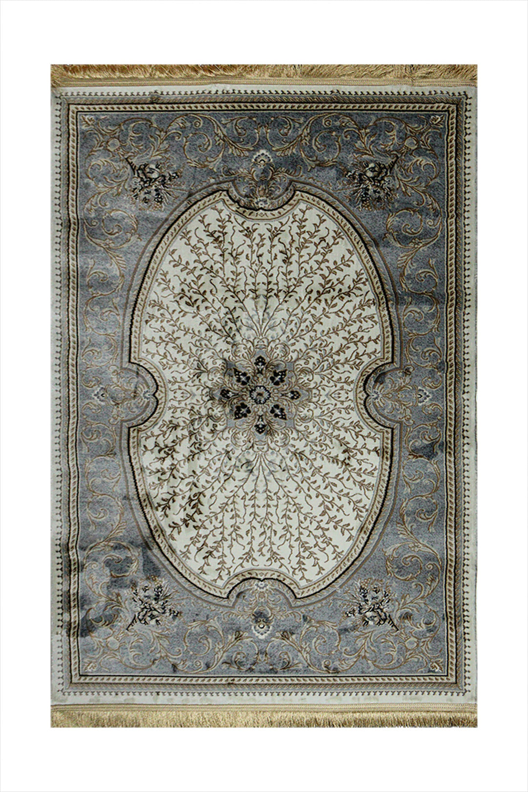 Classical Turkish Topaz Rug - 3.9 x 5.5 FT - Cream - Resilient Construction for Long-Lasting Use