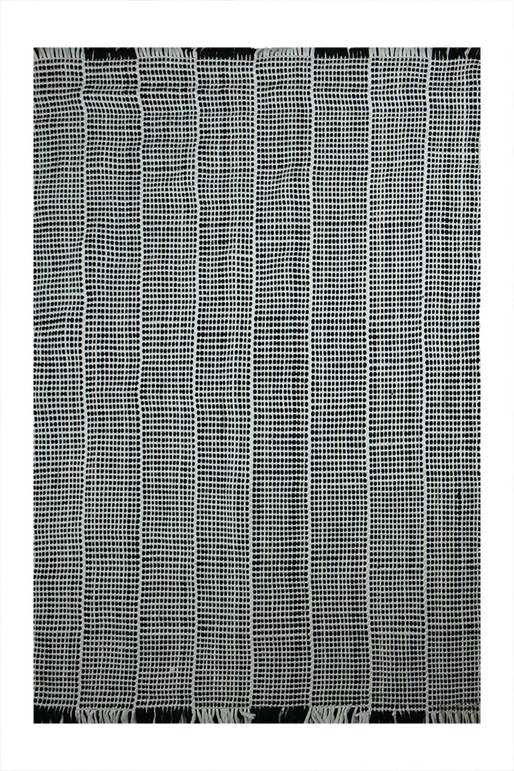 Hand Woven Modern Khaddi Rug - 3.9 x 5.9 FT - White and Black