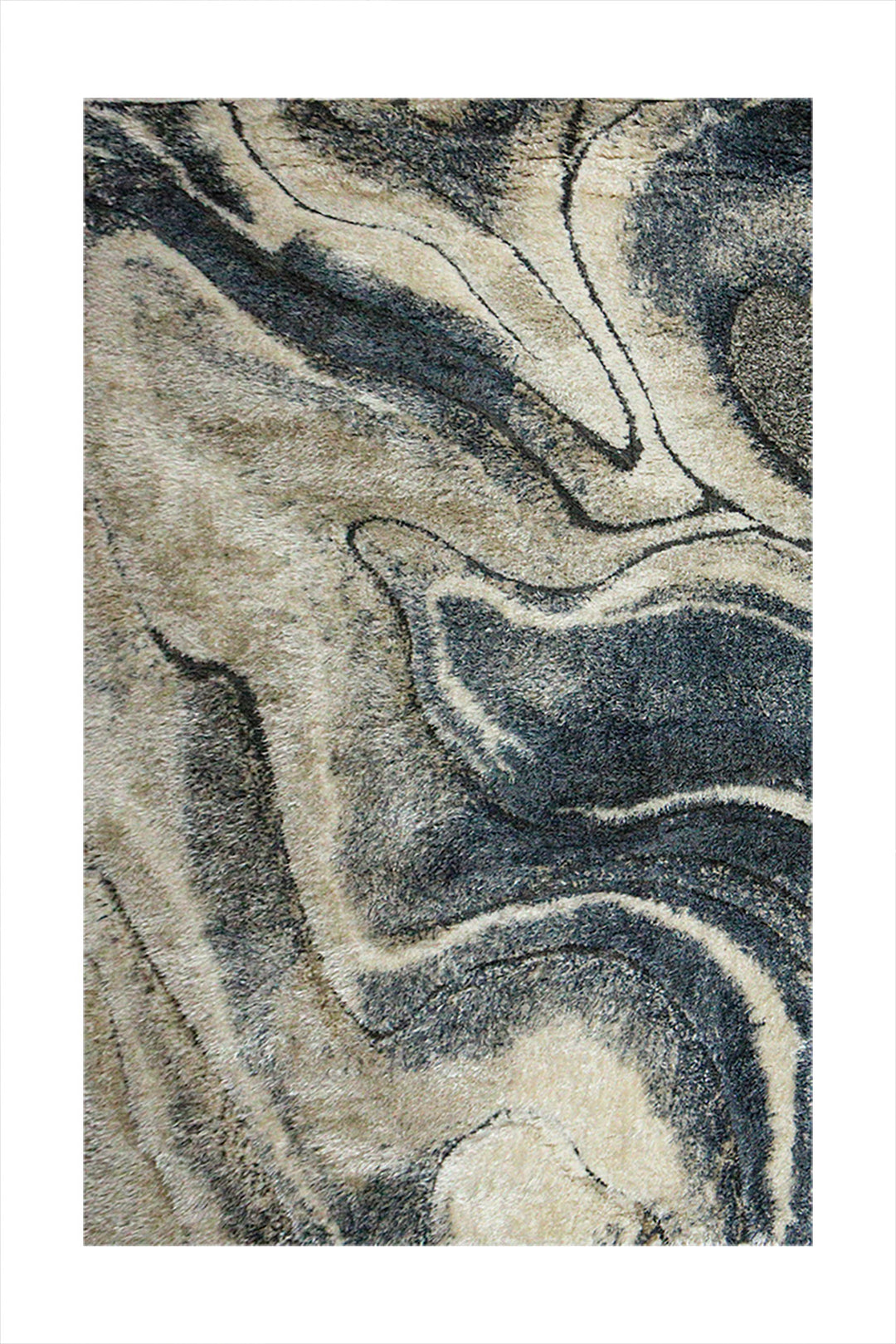 Turkish Shaggy Carlifornia Rug - 4.9 x 7.3 FT - Beige and Blue -Fluffy and Durable Floor Rug