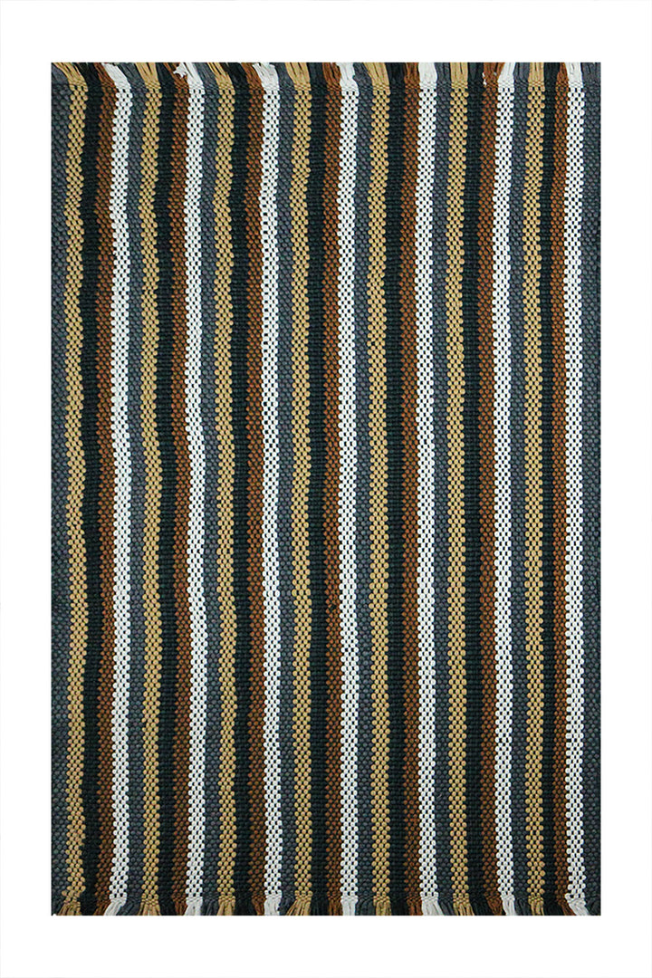 Hand Woven Modern Khaddi Rug - 2.9 x 5.0 FT - Brown and White