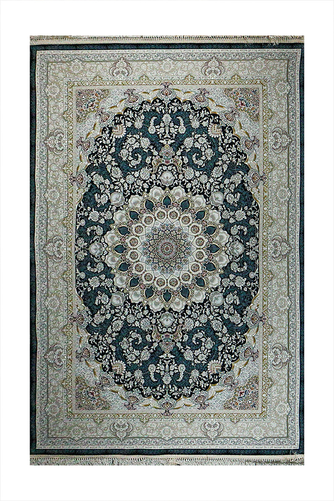 Iranian Premium Quality Authentic 1500 Rug - 6.5 x 9.8 FT - Blue and Cream - Resilient Construction for Long-Lasting Use