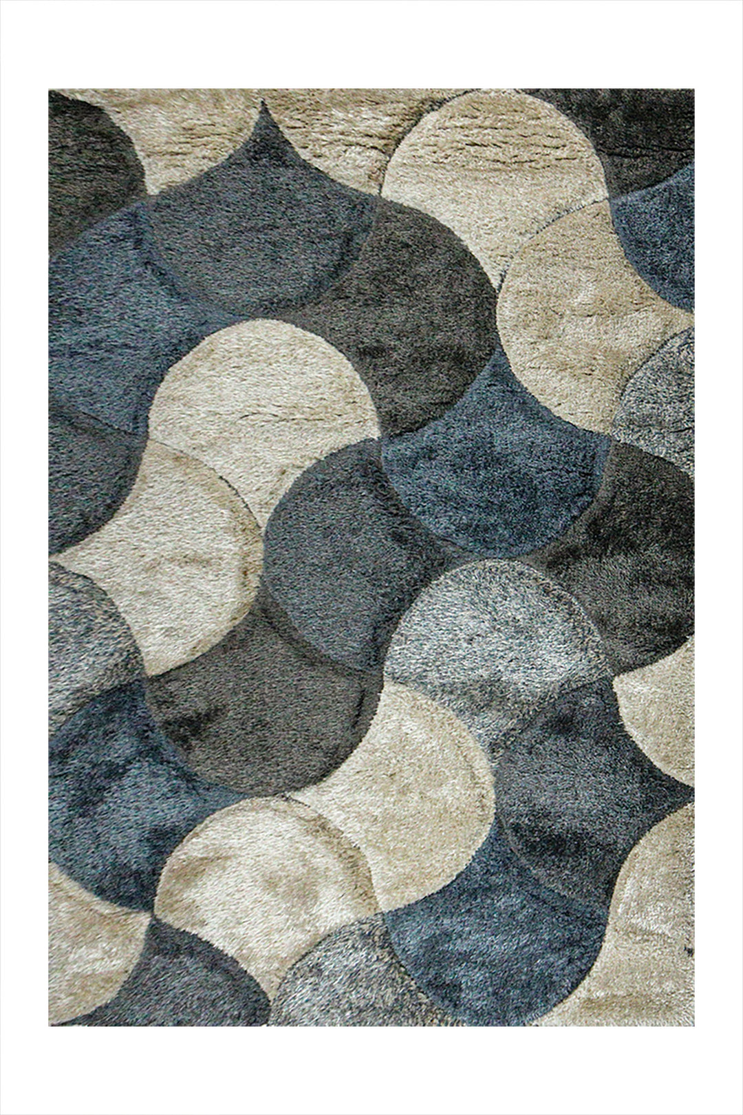 Turkish Shaggy Carlifornia Rug - 4.9 x 7.3 FT - Beige and Blue -Fluffy and Durable Floor Rug