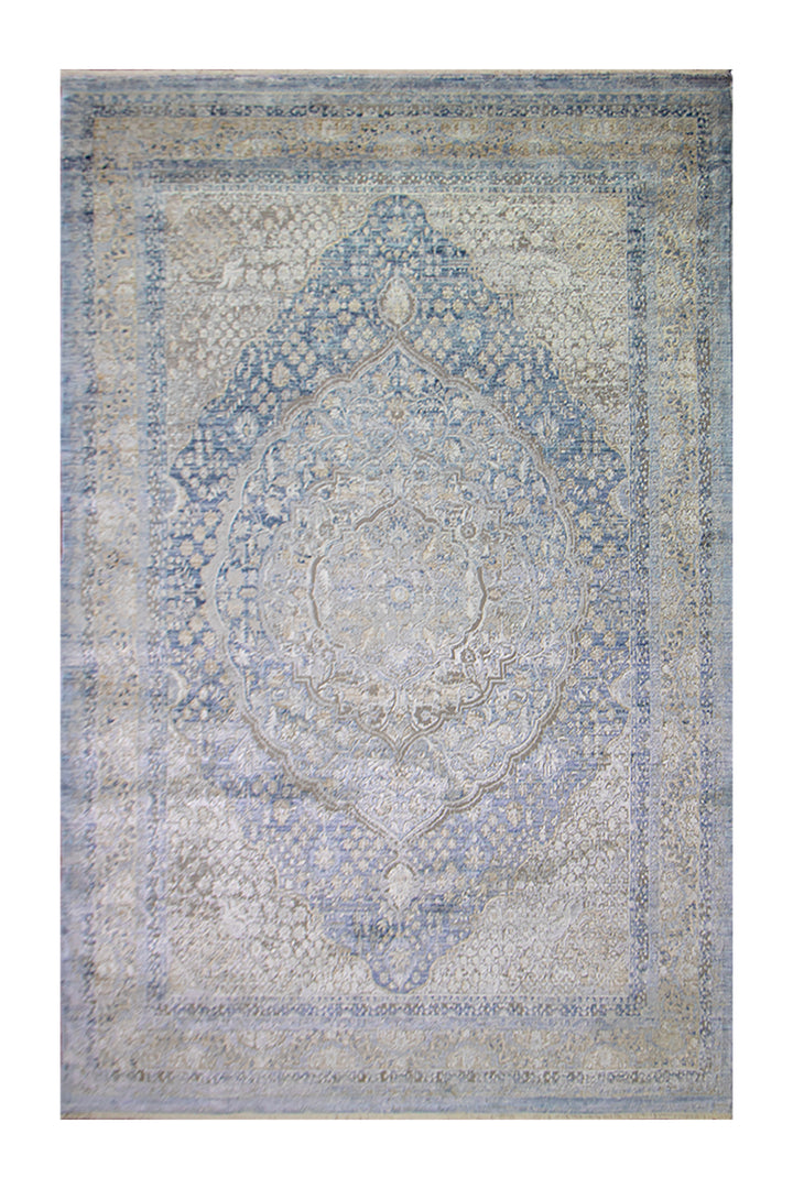 Turkish Modern  Festival Viscos Rug - 4.9 x 7.9 FT - Blue - Superior Comfort, Modern Style Accent Rugs