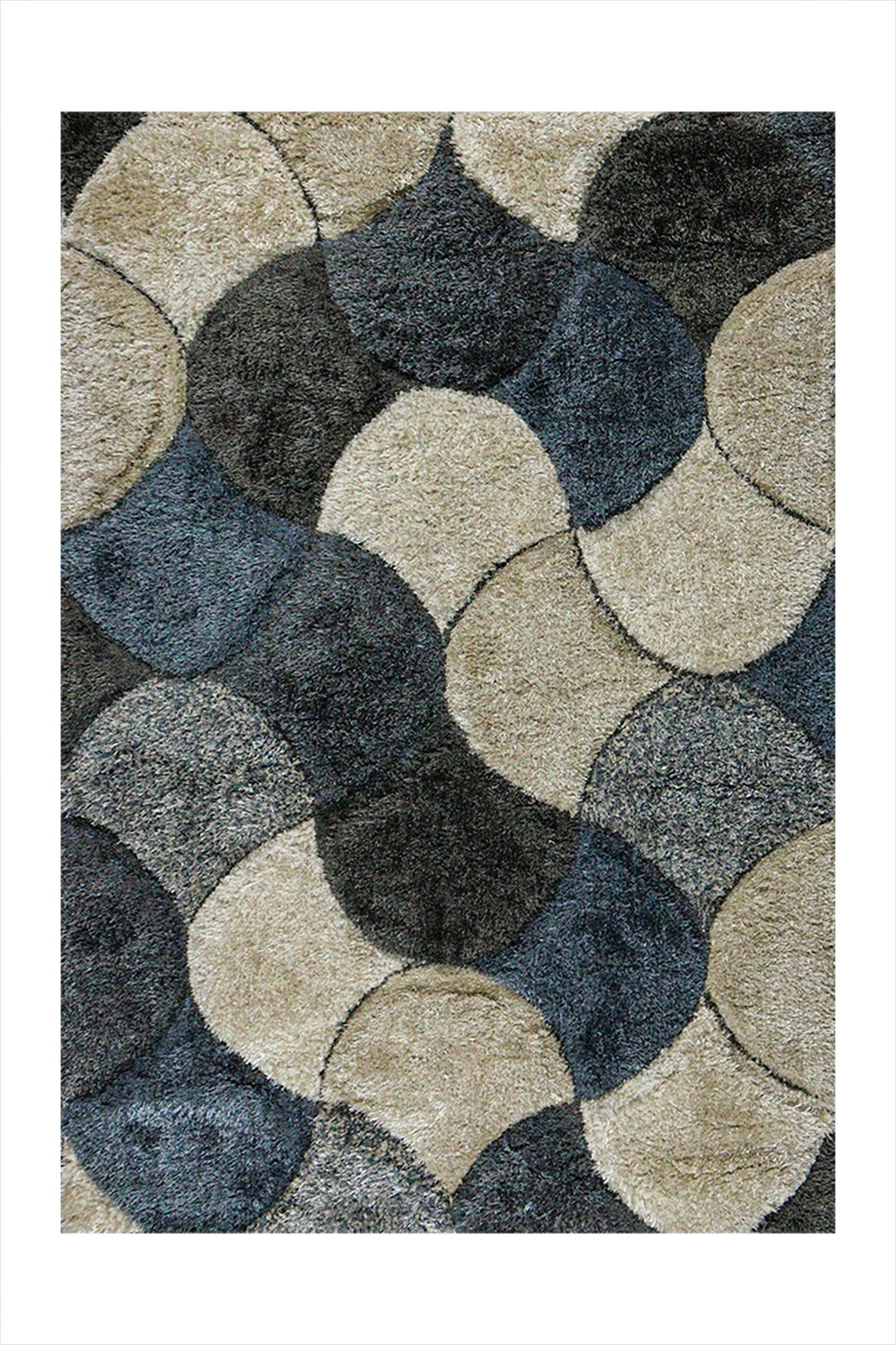 Turkish Shaggy Carlifornia Rug - 3.9 x 5.5 FT - Beige and Blue -Fluffy and Durable Floor Rug