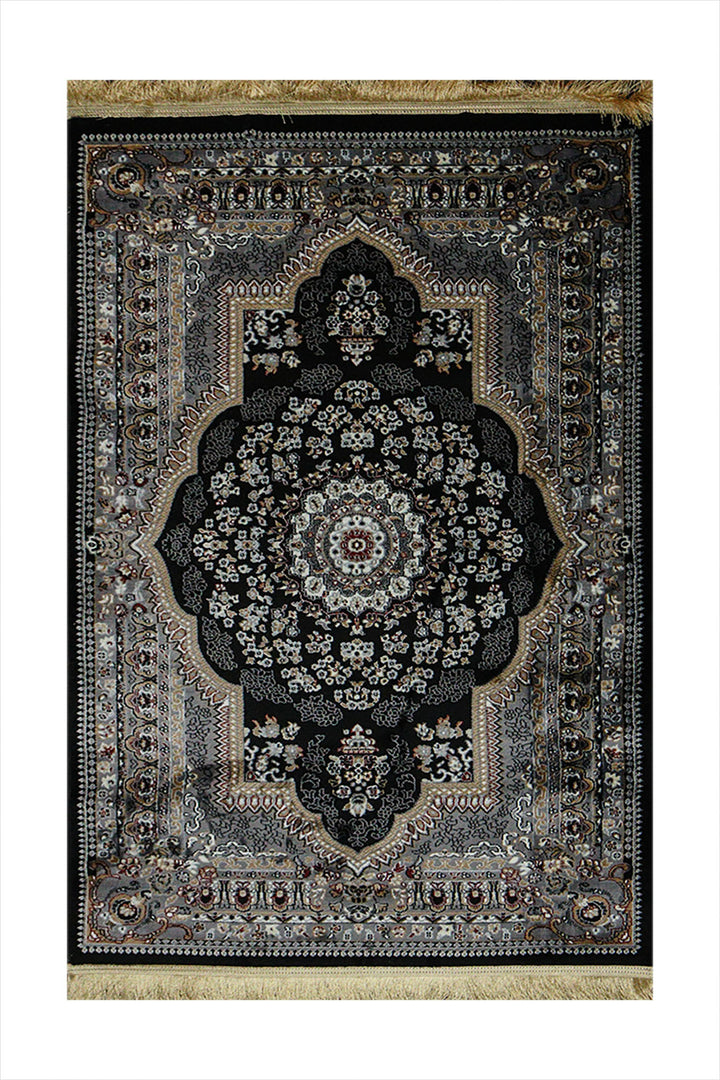 Classical Turkish Topaz Rug - 3.2 x 4.9 FT - Black - Resilient Construction for Long-Lasting Use