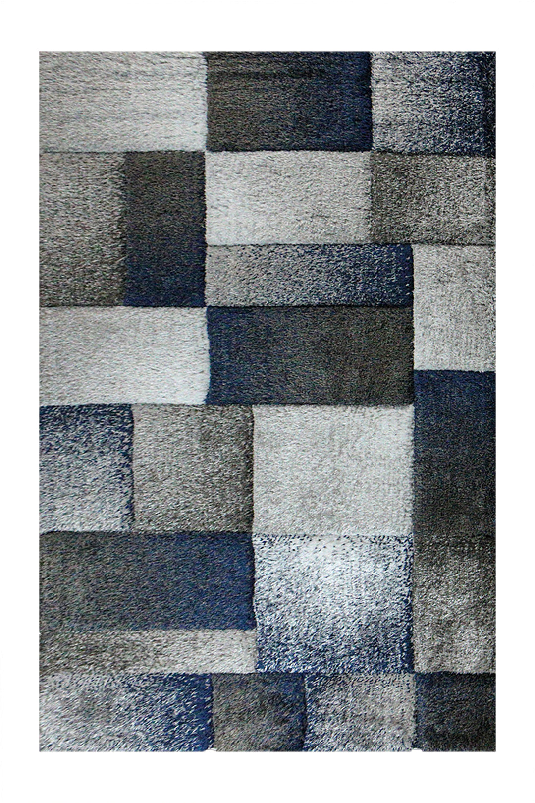 Turkish Shaggy Carlifornia Rug - 4.9 x 7.3 FT - Gray and Blue -Fluffy and Durable Floor Rug