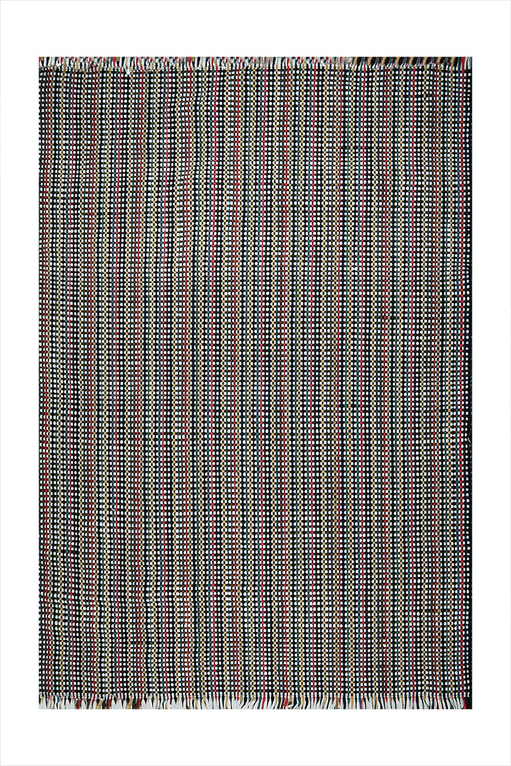 Hand Woven Modern Khaddi Rug - 3.9 x 5.9 FT - White and Red