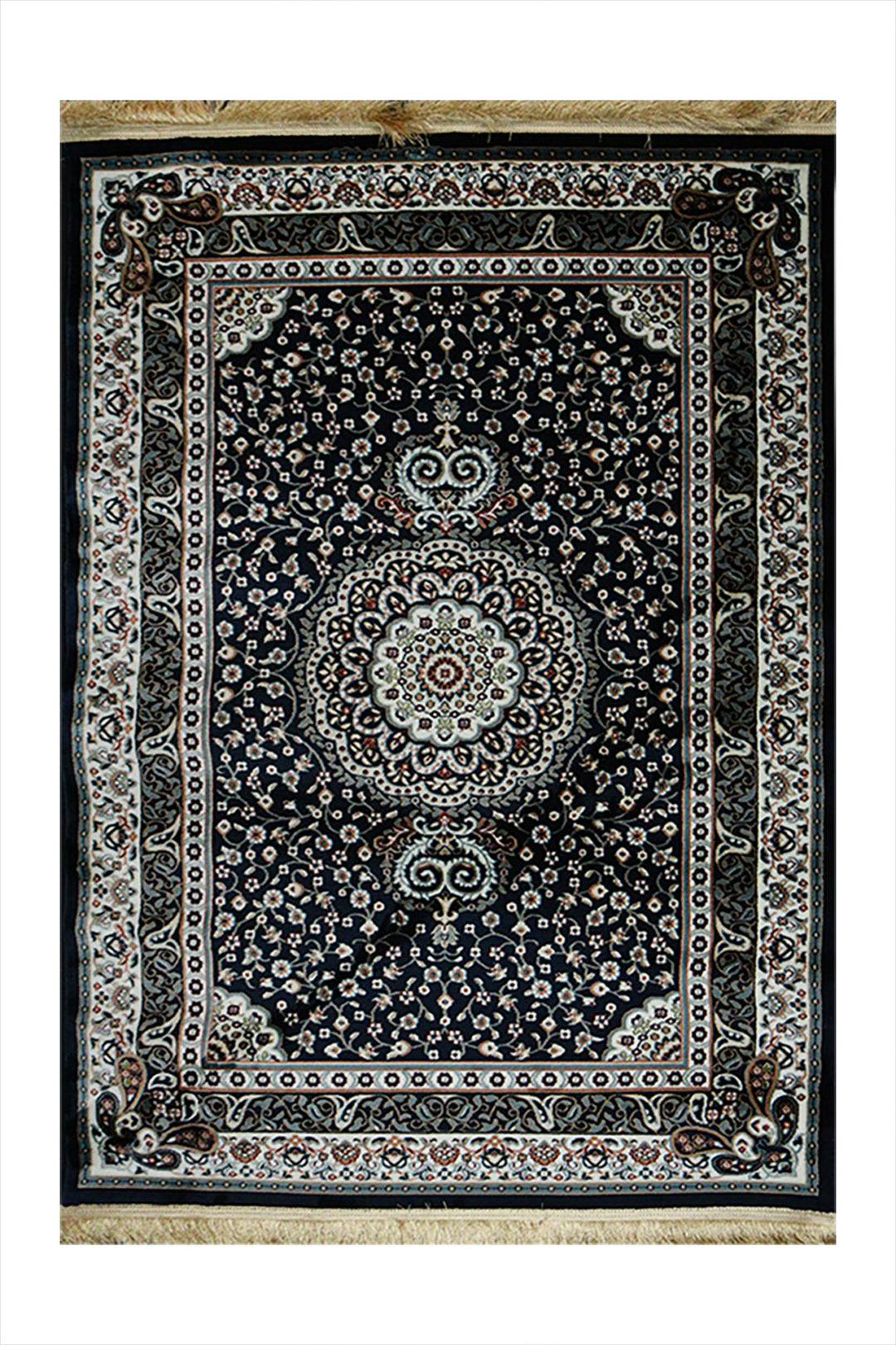 Classical Turkish Topaz Rug - 3.9 x 5.5 FT - Navy - Resilient Construction for Long-Lasting Use