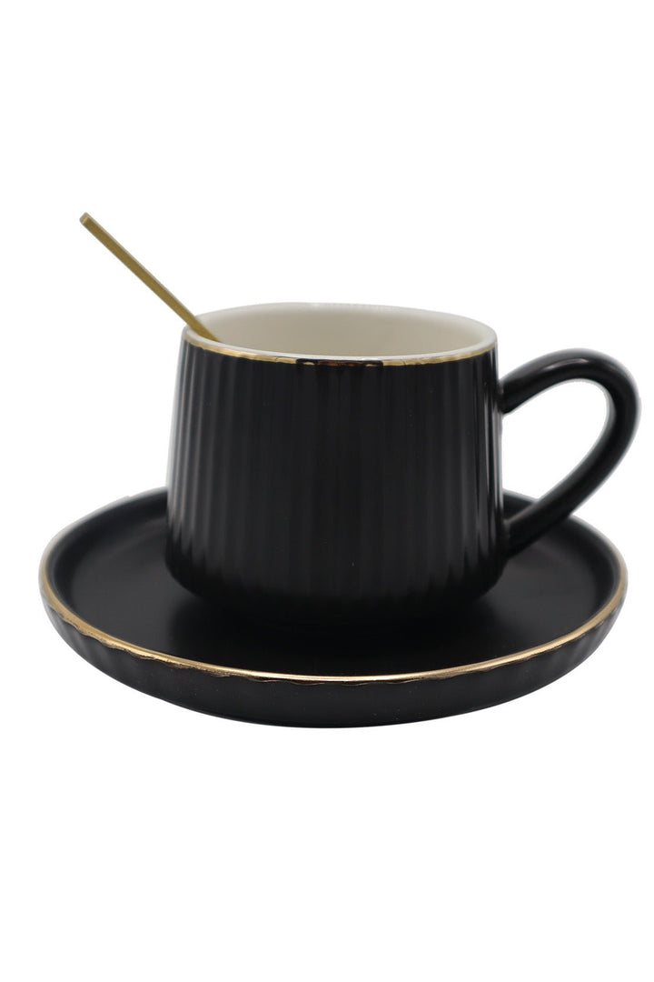 Ceramic Mug With Saucer Black - V Surfaces