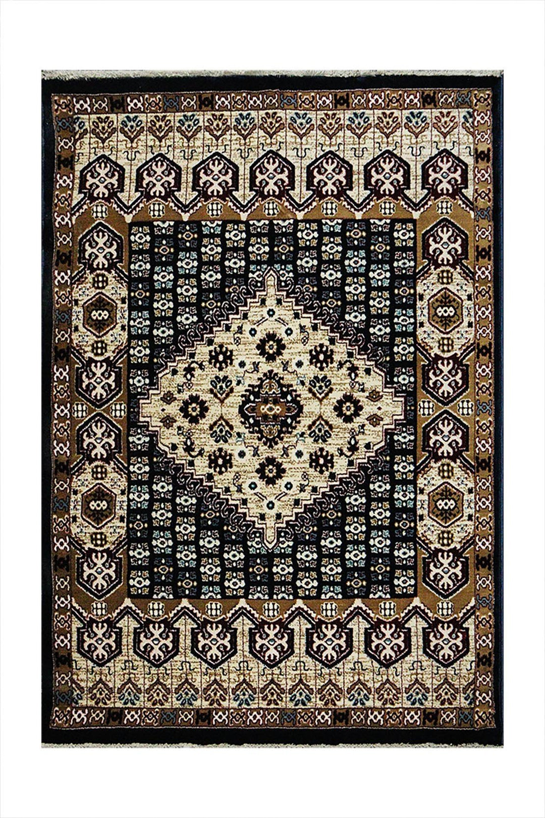 Classical and Traditional Design - 3.9 x 5.5 FT - Blue and Brown - Kazak Rug - Superior Elegant Rug for Living Room - V Surfaces