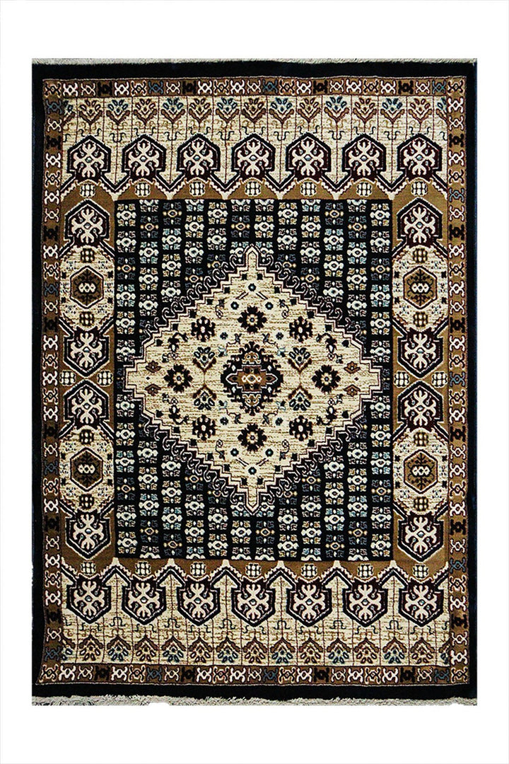 Classical and Traditional Design - 3.9 x 5.5 FT - Blue and Brown - Kazak Rug - Superior Elegant Rug for Living Room - V Surfaces