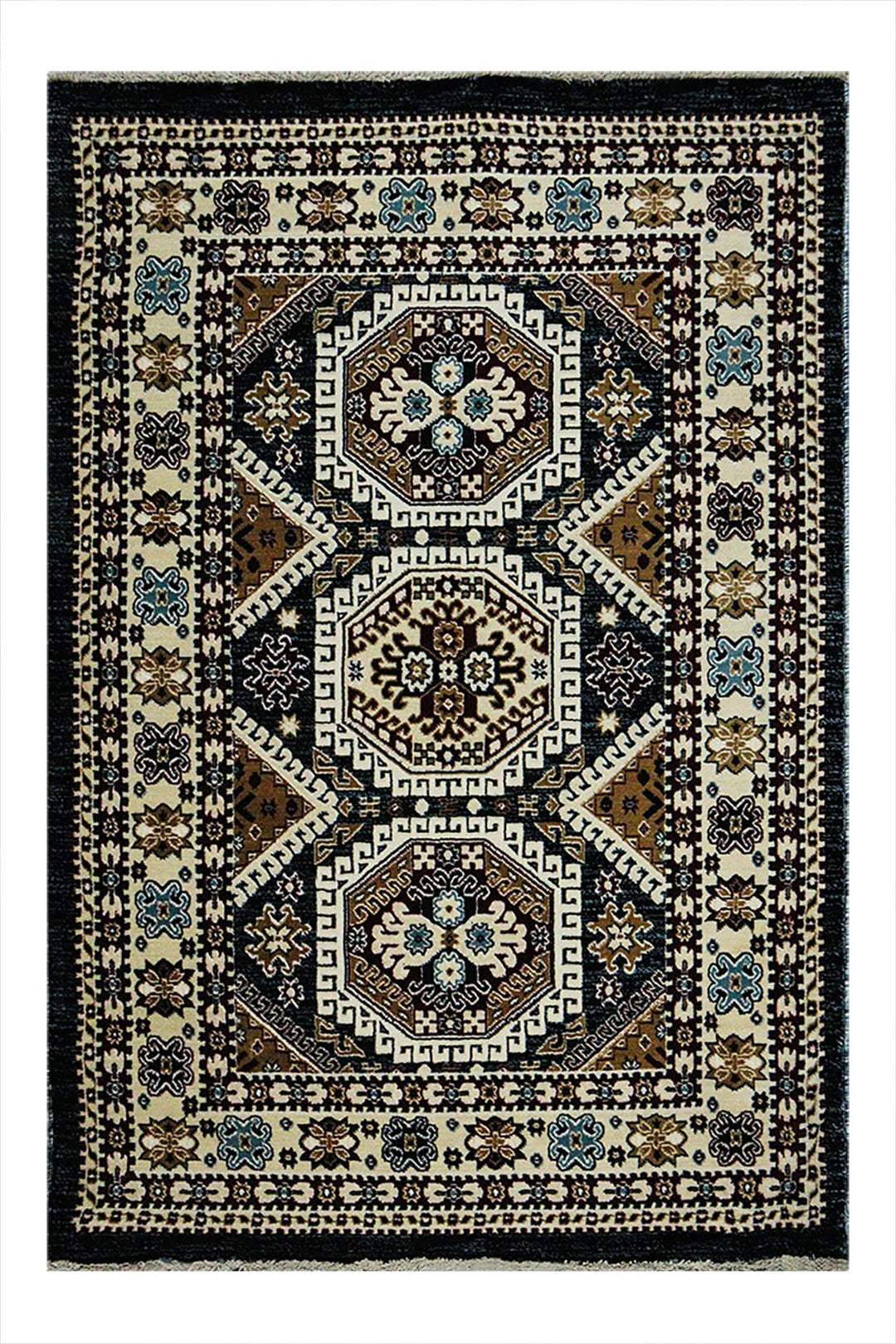 Classical and Traditional Design - 3.9 x 5.5 FT - Blue and Cream - Kazak Rug - Superior Elegant Rug for Living Room - V Surfaces