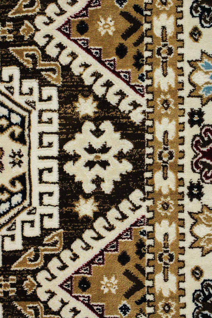 Classical and Traditional Design - 3.9 x 5.5 FT - Brown and Cream - Kazak Rug - Superior Elegant Rug for Living Room - V Surfaces