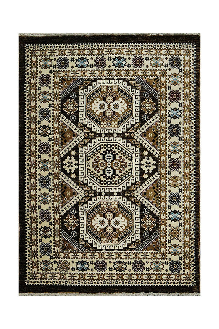 Classical and Traditional Design - 3.9 x 5.5 FT - Brown and Cream - Kazak Rug - Superior Elegant Rug for Living Room - V Surfaces